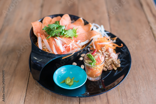 vegetable salad with  salmon and papaya salad photo