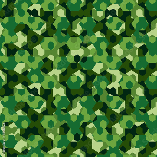 Forest camouflage geometric hexagon seamless pattern