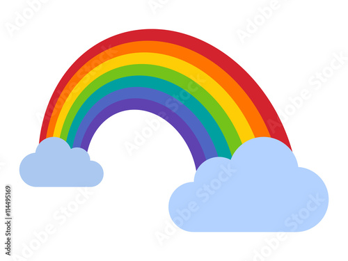 Colorful rainbow with clouds flat icon for apps and websites © martialred