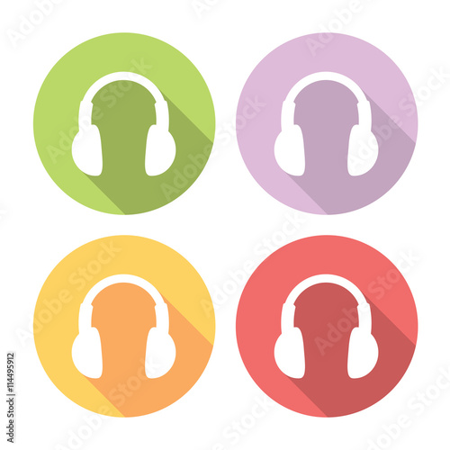 Headphones Pictogram Flat Style Design Icons Set