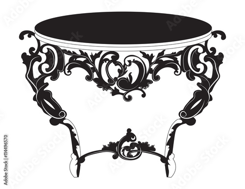 Baroque Elegant imperial classic round table in luxury style with rich ornaments. Asymmetric ornaments. Vector photo