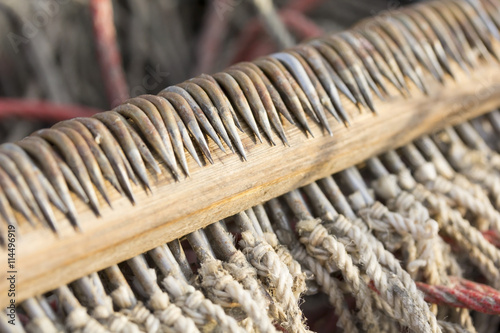 longline for cat fish.hooks on snoods secured in wood