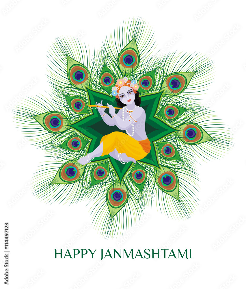 Happy Janmashtami. Beautiful greeting card with little Krishna's ...