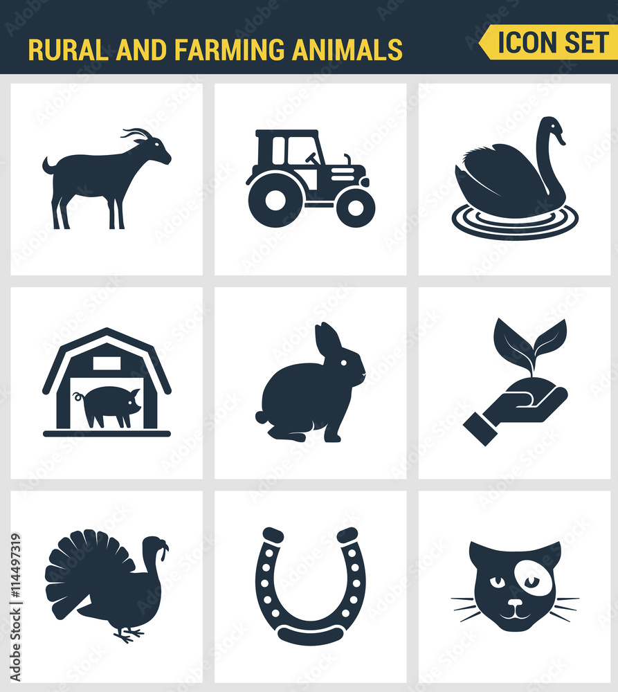 Icons set premium quality of rural and farming animals agricultural ...