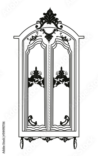Vintage Baroque Rich Wardrobe with luxurious ornaments. Vector