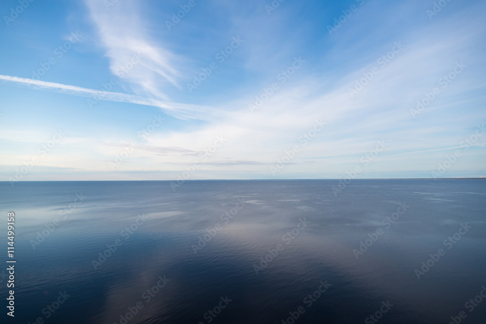 blue sky reflected in lake, nature background