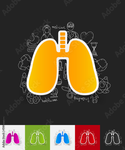 lung paper sticker with hand drawn elements