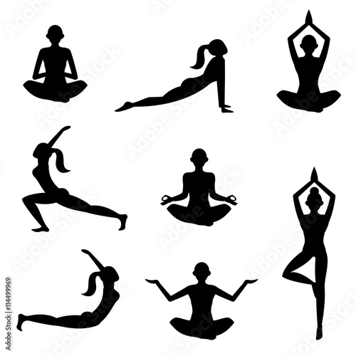 Meditation silhouettes on the white background.