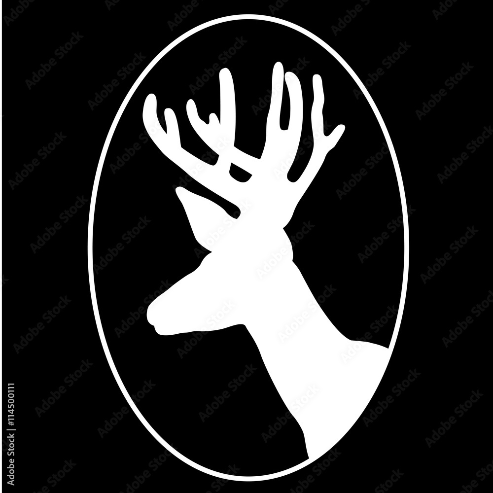Fotografie Deer head profile silhouette black oval