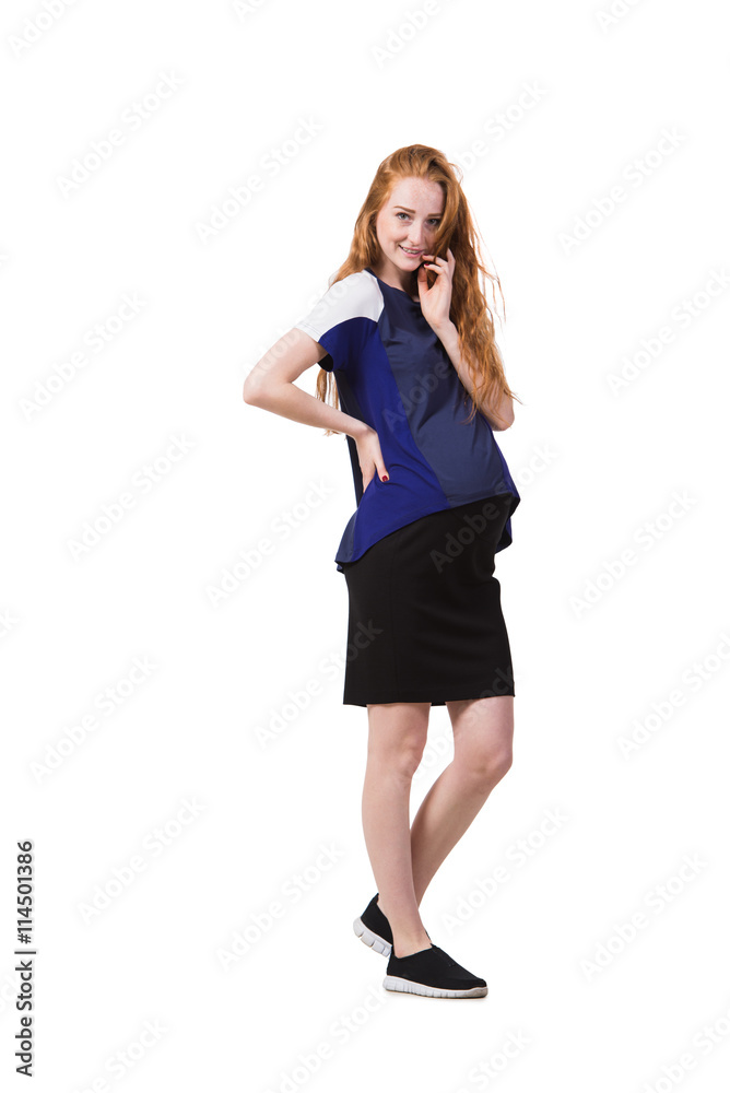 Fototapeta premium Young pregnant woman isolated on white