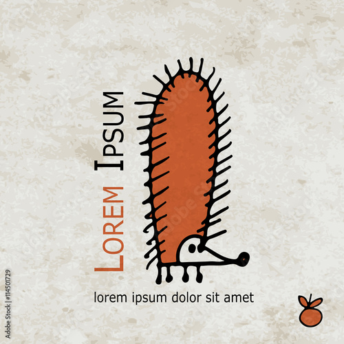 Funny orange hedgehog design on grunge paper
