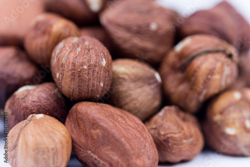 Closeup macro pile of hazelnuts