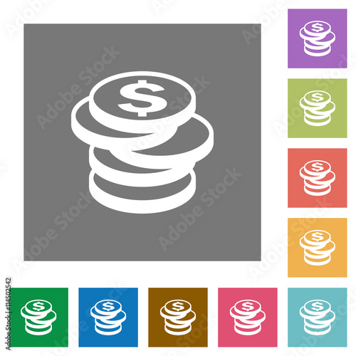 Dollar coins square flat icons