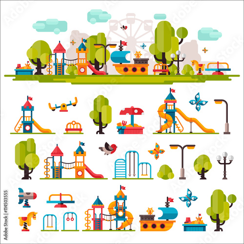 Childrens Playground drawn in a flat style