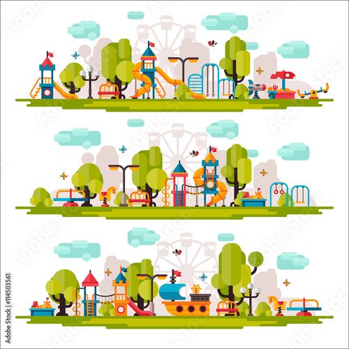 Kids Playground drawn in a flat style