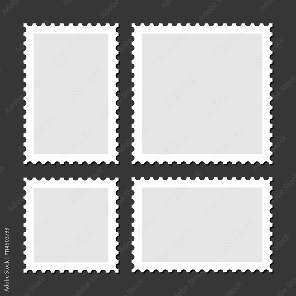Blank Postage Stamps Set on Dark Background. Vector