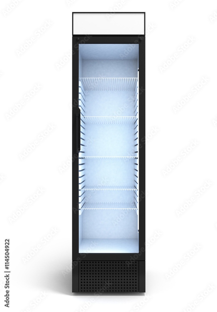 Drink display fridge 3d render on white Drink display fridge 3d render on white