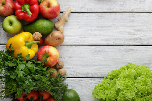 fresh vegetables opn white boards photo