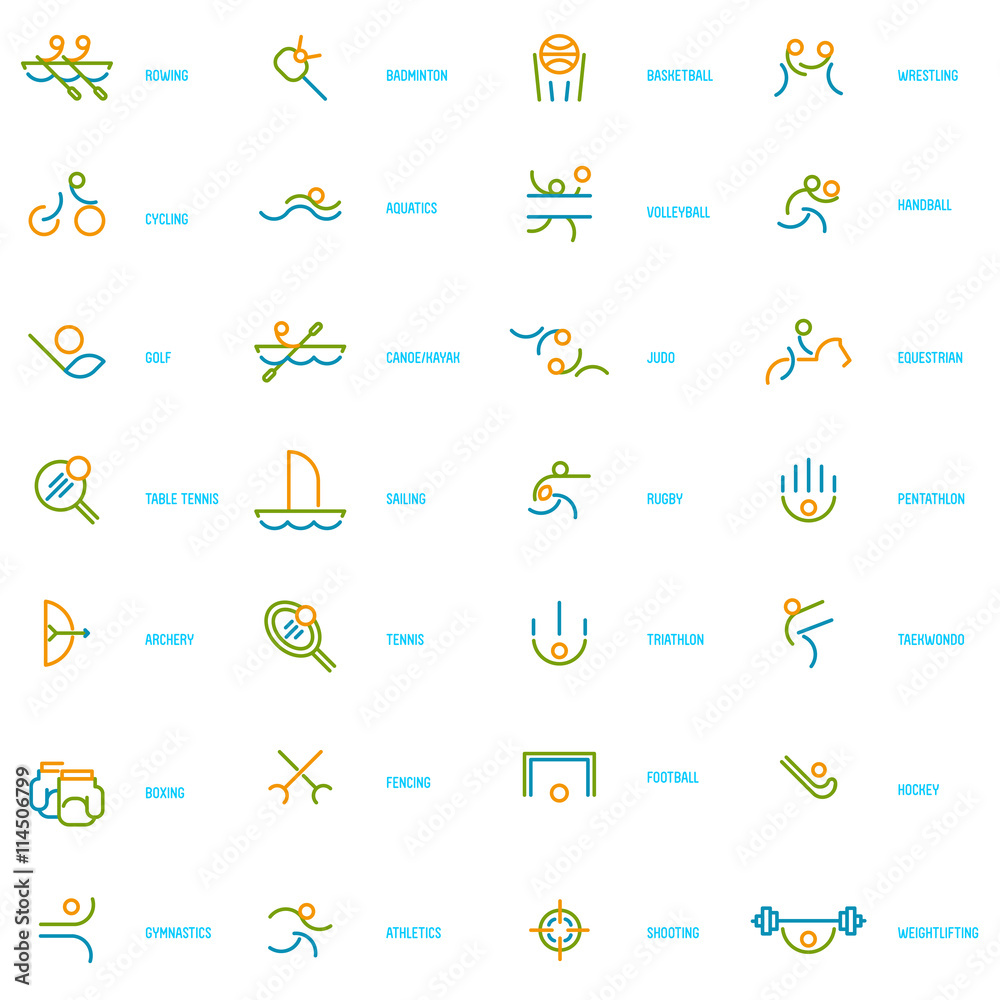 Thin line icons set of summer sport games. Thin line icons set of summer sport games.