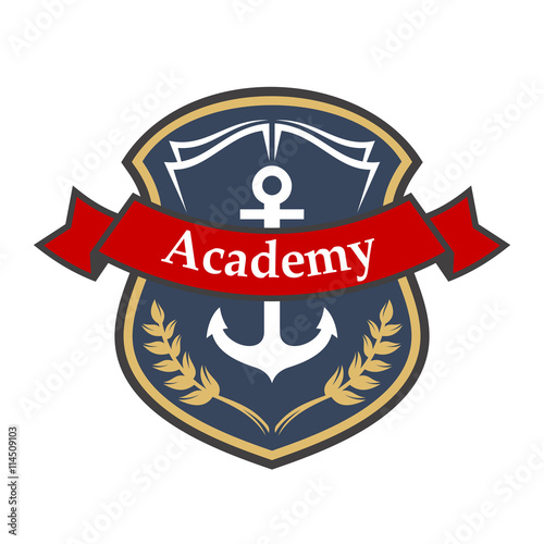 Maritime academy badge with shield and anchor