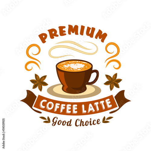 Wallpaper Mural Retro coffee badge with cup of latte Torontodigital.ca