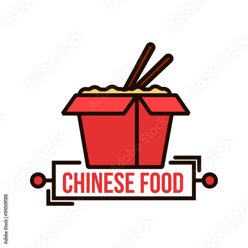 Takeaway chinese noodle box thin line badge
