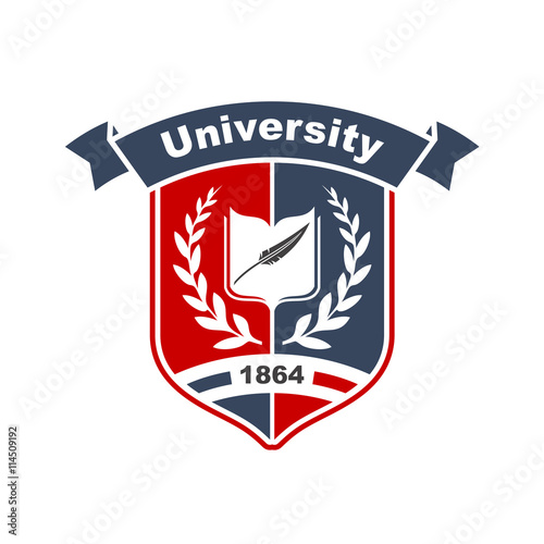 Heraldic sign of university with book on shield