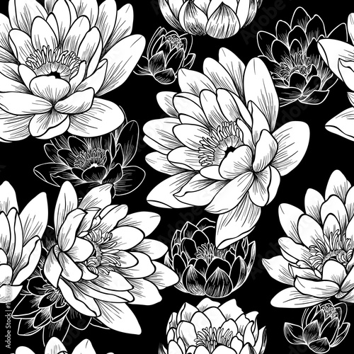 White lily .Vector seamless pattern 