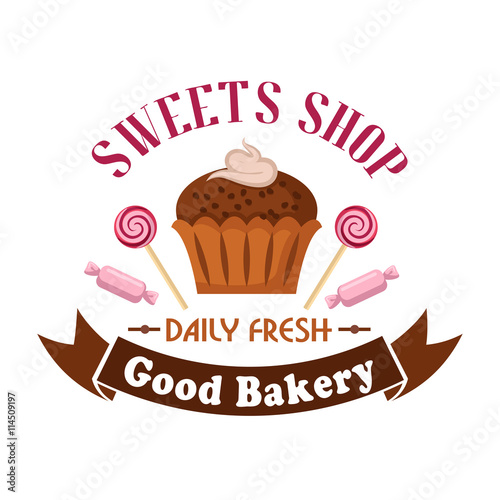 Sweet shop and bakery icon with cupcake  candies