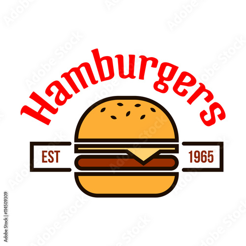 Fast food hamburgers icon with linear cheeseburger