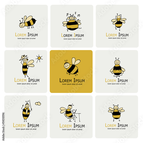Funny bee collection, sketch for your design