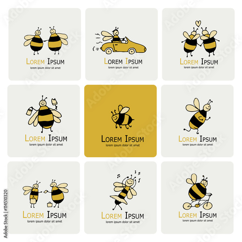 Funny bee collection, sketch for your design