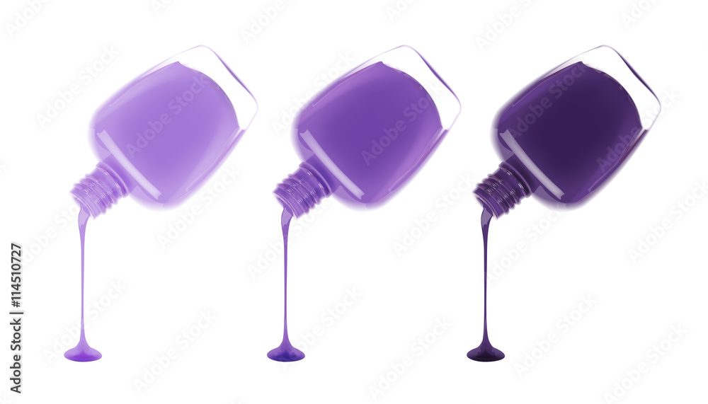 Set of nail polish leaking out of the bottle. Maniqure and pediqure varnish. Vector illustration Set of nail polish leaking out of the bottle. Maniqure and pediqure varnish. Vector illustration