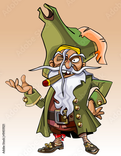 dwarf cartoon character pirate with a cigar in his mouth