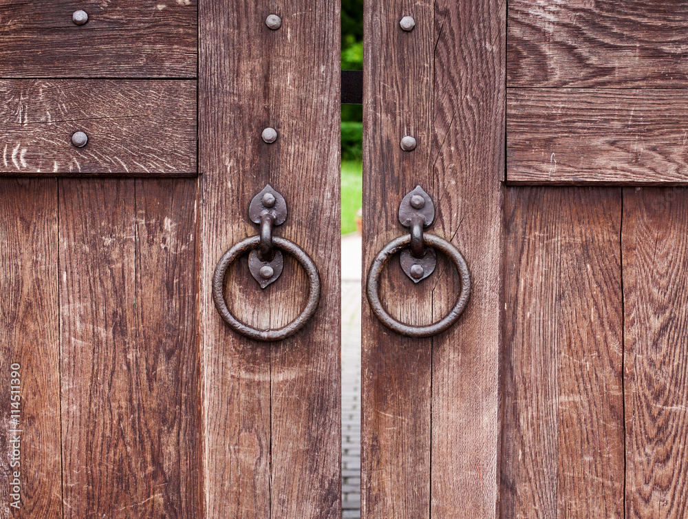 Old wooden gate with rings Old wooden gate with rings