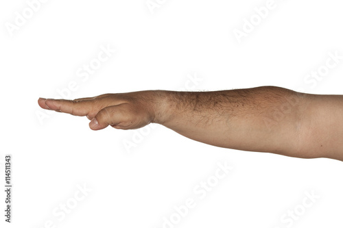 Men's hand with palm down on a white background