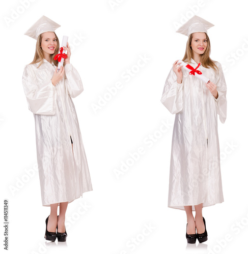 Woman student isolated on white background