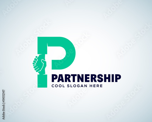 Partnership Abstract Vector Logo Template. Hand Shake Incorporated in Letter P Concept.