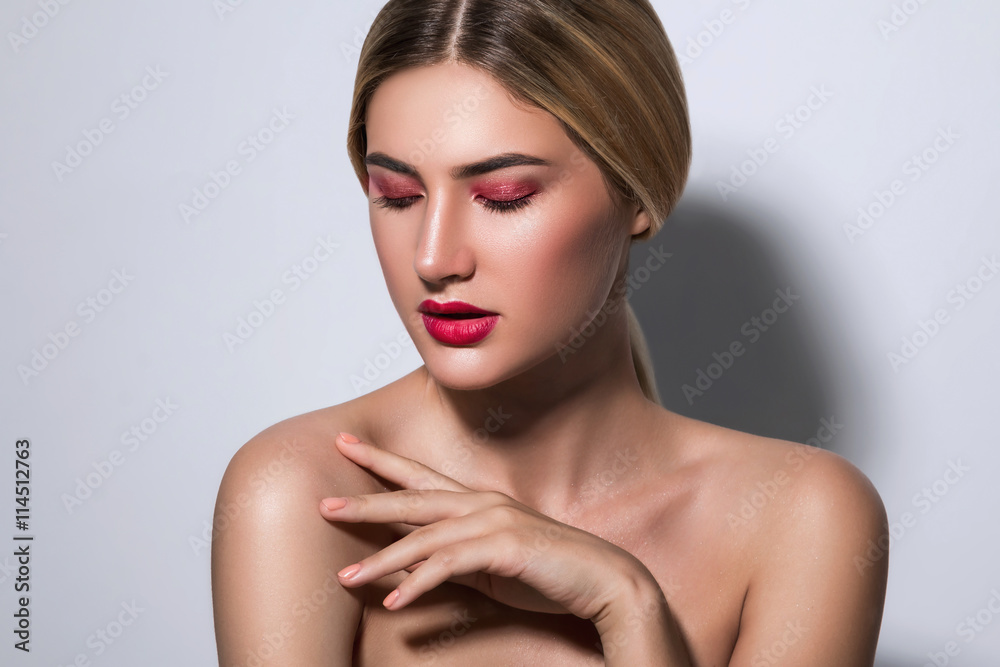 Beautiful blonde girl with red lips Beautiful blonde girl with red lips