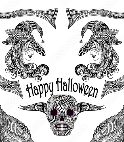 Halloween Set  with witch skill black white