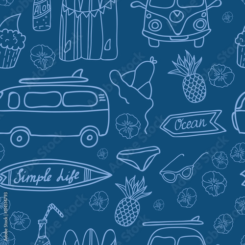 Hawaii Surfing Party seamless vector pattern.