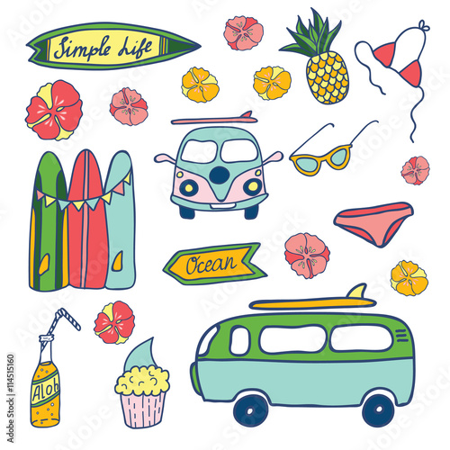 Hawaii Surfing Party seamless vector pattern.