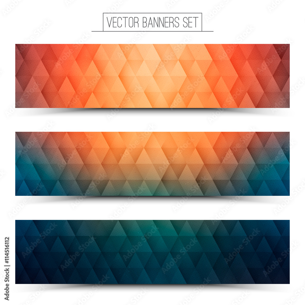 Fototapeta premium Abstract triangular structure 3d vector retro design textured orange blue web banners set for business, internet, advertising, design, ui, seo 