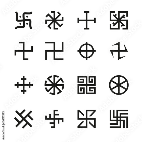 Swastika, cross and others symbols icons vector set