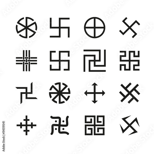 Swastika, cross and others symbols icons vector set