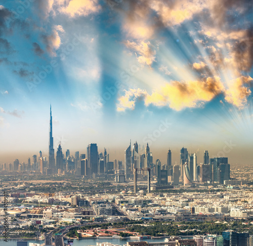 Photography Downtown Dubai from helicopter
