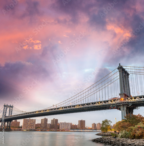 Manhattan Bridge at sunset in New York City, USA