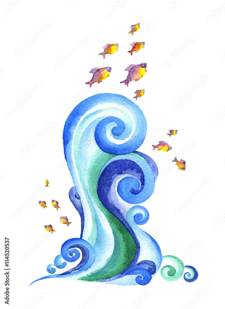 Obraz premium The swirling blue waves of the seas, oceans, rives