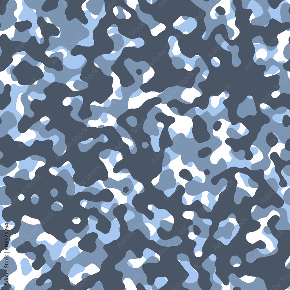 Camouflage vector seamless blue pattern.