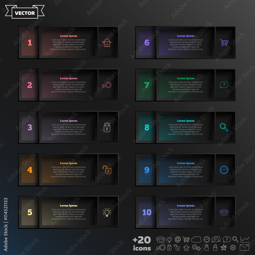 Vector infographic design list with colorful square.